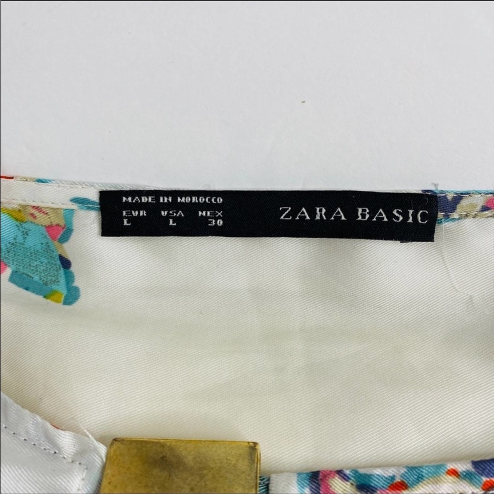 ZARA Color Block Floral 3/4 Sleeve Sheath Dress - Picture 5 of 5